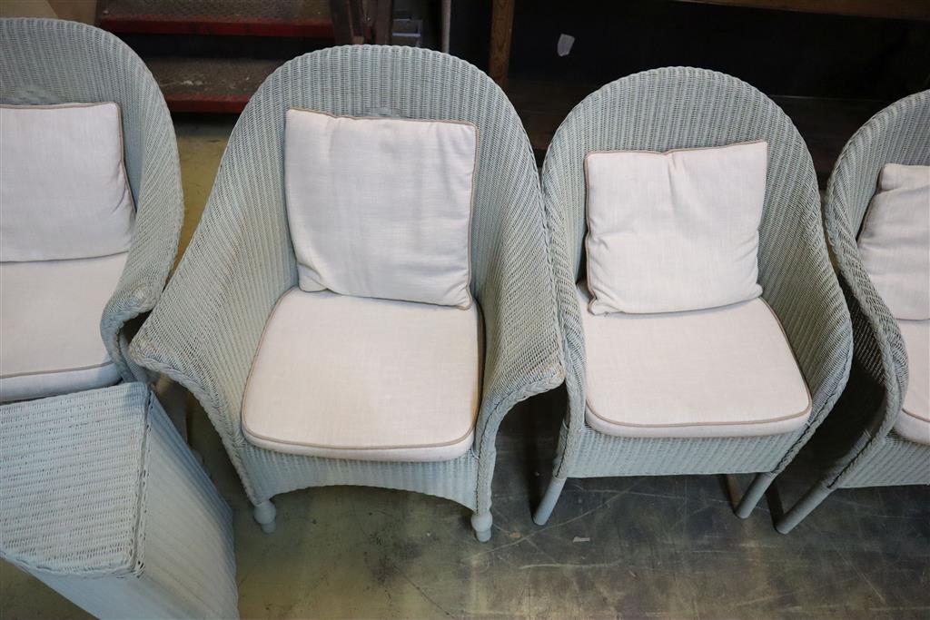 Two pairs of Lloyd Loom chairs and a linen box